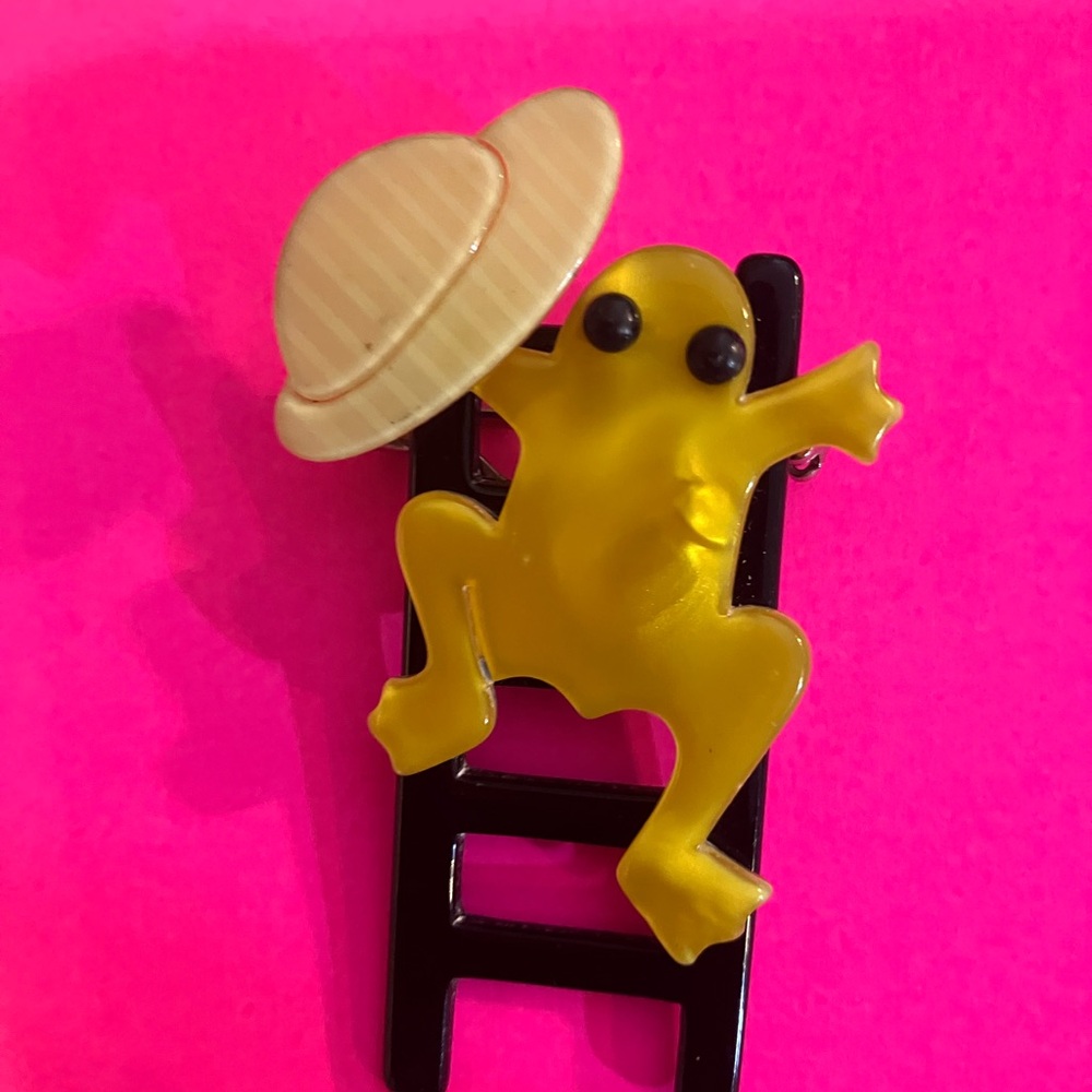 Lea stein Paris frog on ladder pin brooch vintage